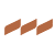 Three brown parallelograms are arranged in a row on a light gray background, each evenly spaced and angled identically.